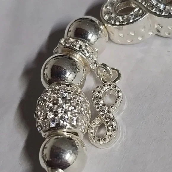 Sterling Silver Beaded Charm Bracelet Infinity Charm Design Bracelet - Picture 9 of 9